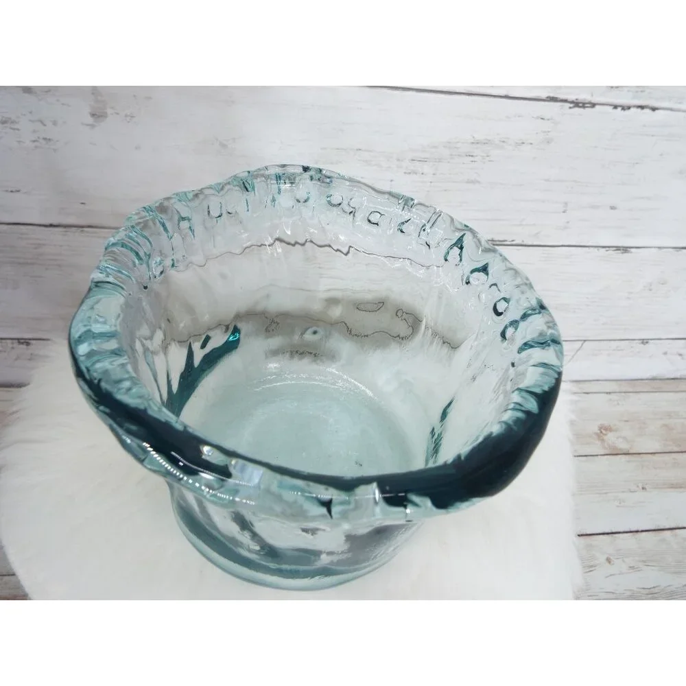 Recycled Art Glass Blue-Green Bowl Vase